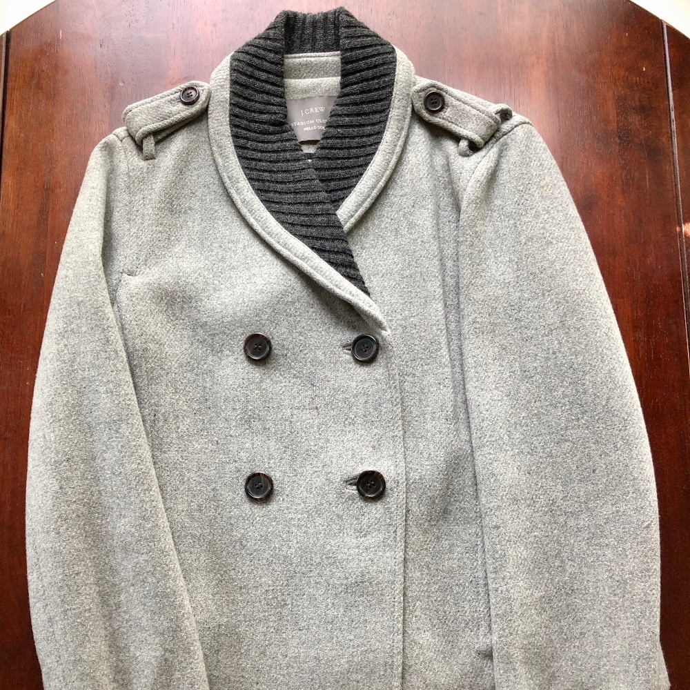 J. Crew Gray Wool Winter Jacket, Pea Coat Stadium